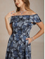 abordables Vestido Floral-Mujer Vestido maxi Vestido con hombros descubiertos Vestido sin tirantes Elegante Fiesta de Noche Jacquard Floral Sin Mangas Hombros Caídos Azul Piscina