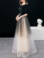 preiswerte Semi-formal / Cocktail-A-Linien-Abendkleid Elegantes Kleid Hochzeitsgast Prom Bodenlang Halbarm Juwelenausschnitt Tüll mit schickem