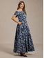 abordables Vestido Floral-Mujer Vestido maxi Vestido con hombros descubiertos Vestido sin tirantes Elegante Fiesta de Noche Jacquard Floral Sin Mangas Hombros Caídos Azul Piscina