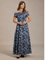 abordables Vestido Floral-Mujer Vestido maxi Vestido con hombros descubiertos Vestido sin tirantes Elegante Fiesta de Noche Jacquard Floral Sin Mangas Hombros Caídos Azul Piscina