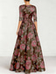 ieftine Rochii de seară în linie A-Rochie de seară A-Line florală elegantă formală pentru nuntă lungime până la podea cu mânecă 3/4 decolteu în V capa din nylon cu buzunar