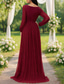 cheap Floor Length-A-Line Floor Length Formal Dresses Evening Gown Mother of the Bride Dress Long Sleeve V Neck Elegant Vintage Party with Pleats Split Front