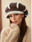 abordables Chapeaux pour femmes-Chapeau en velours côtelé de polyester épais pour femme, orné de fausse fourrure, disponible en plusieurs couleurs – idéal pour la mode automne-hiver