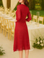 abordables Longueur du thé-Robe colonne A-line longueur thé Robe en dentelle Robe de bal Robe de fête Robe Maman de la mariée 3/4 Manches Décolleté en V Décolleté en arrondi Élégante Vintage Fête en dentelle avec perles.