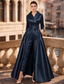 abordables Monos de mamá-Traje de pantalón Hasta el Tobillo Vestido de Madrina Manga 3/4 Cuello Camisero Elegante Fiesta Sencillo Formal Invitado a la boda Satén con Lazo(s)