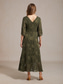 abordables Robes en chiffon-Femmes Robe maxi Robe en Chiffon Élégant Quotidien Plage Vacances Dentelle Coupe régulière Fleuri Manche 3/4 Col en V Olive