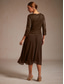 economico Abiti in chiffon-Per donna Abito Midi Vestito in Chiffon Abito a trapezio Elegante Ospite di nozze Cocktail party Allacciato Paillettes Vestibilità regolare Tinta unica Manica 3/4 Girocollo Caffè