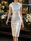 abordables Ensembles de robes pour maman-Deux Pièces Fourreau Colonne Mi-long Robe d'invité de mariage Robe de Mère de Mariée  Manches Courtes Bijoux Élégant robe demoiselle d honneur Fête de mariage Église Satin Robes avec Veste avec