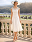 abordables Ensembles de robes pour maman-Deux Pièces Fourreau Colonne Mi-long Robe d'invité de mariage Robe de Mère de Mariée  Manche 3/4 Bijoux Élégant robe demoiselle d honneur Église Chiffon Satin Dentelle Robes Courtes avec Veste avec