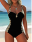 baratos Fatos de Banho 1 Peça-Maiô Feminino de uma Peça Redutor com Arame Leopardo Monokini Calcinhas Controle de Barriga Cintura Alta Slim Costas Nuas Moda de Férias Gráfico U Sem Mangas