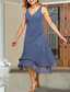 voordelige Jurkensets voor mama-Tweedelig A-lijn Over de knie Bruiloft gast jurk Moeder van de bruid jurk Korte mouw V-hals Elegant Grote maten Bruiloft gast Bruiloft Chiffon Wrap inbegrepen Korte Jas Jurken met Kralen Geplooid