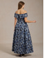 abordables Vestido Floral-Mujer Vestido maxi Vestido con hombros descubiertos Vestido sin tirantes Elegante Fiesta de Noche Jacquard Floral Sin Mangas Hombros Caídos Azul Piscina