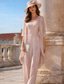 preiswerte Hosenanzüge für Mama-Overall Hosenanzug Dreiteilig Bodenlang Brautmutterkleid Ärmellos Rundausschnitt Elegant Übergröße Formell Hochzeitsgast Chiffon Spitze mit Applikationen