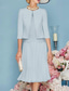 abordables Ensembles de robes pour maman-Deux Pièces Fourreau Colonne Mi-long Robe d'invité de mariage Robe de Mère de Mariée  Manche 3/4 Bijoux Élégant robe demoiselle d honneur Église Chiffon Satin Dentelle Robes Courtes avec Veste avec