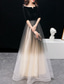 preiswerte Semi-formal / Cocktail-A-Linien-Abendkleid Elegantes Kleid Hochzeitsgast Prom Bodenlang Halbarm Juwelenausschnitt Tüll mit schickem