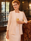 cheap Mom's Dress Sets-Two Piece Sheath Column Tea Length Wedding Guest Dress Mother of the Bride Dress Sleeveless Jewel Neck Elegant Plus Size Wedding Guest Formal Evening Chiffon Wrap Included with Sash / Ribbon Pleats
