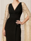 cheap Sheath Evening Dresses-Sheath Column Floor Length Prom Dresses Evening Gown Ball Gown Formal Dress Elegant Glittering High Split Long Sleeve V Neck Wedding Formal Pocket Sequined Stretch Crepe with Glitter