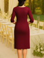 abordables Longueur du thé-Robe de bal en colonne fourreau longueur genoux robe de fête robe cocktail robe d'invité de mariage robe de la mère de la mariée manches 3/4 col rond élégante vintage fête avec broderie