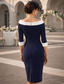 preiswerte Teelänge-Schlauchkleid Knielang Partykleid Cocktailkleid Kleid für Hochzeitsgäste Brautmutterkleid Halbarm Juwelenhals Elegant Hochzeitsgast Hochzeitsfeier Stretchstoff mit Schärpe / Band Kristallbrosche