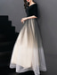 preiswerte Semi-formal / Cocktail-A-Linien-Abendkleid Elegantes Kleid Hochzeitsgast Prom Bodenlang Halbarm Juwelenausschnitt Tüll mit schickem