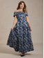 abordables Vestido Floral-Mujer Vestido maxi Vestido con hombros descubiertos Vestido sin tirantes Elegante Fiesta de Noche Jacquard Floral Sin Mangas Hombros Caídos Azul Piscina