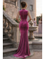 cheap Mermaid Evening Dresses-Mermaid Trumpet Sweep Brush Train Evening Gown Elegant Sleeveless High Neck Wedding Formal Pink Dress Velvet Stretch Fabric with Ruched Slit