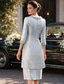 abordables Ensembles de robes pour maman-Deux Pièces Fourreau Colonne Mi-long Robe d'invité de mariage Robe de Mère de Mariée  Manches Courtes Bijoux Élégant robe demoiselle d honneur Fête de mariage Église Satin Robes avec Veste avec