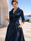 abordables Monos de mamá-Traje de pantalón Hasta el Tobillo Vestido de Madrina Manga 3/4 Cuello Camisero Elegante Fiesta Sencillo Formal Invitado a la boda Satén con Lazo(s)