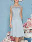 abordables Ensembles de robes pour maman-Deux Pièces Fourreau Colonne Mi-long Robe d'invité de mariage Robe de Mère de Mariée  Manche 3/4 Bijoux Élégant robe demoiselle d honneur Église Chiffon Satin Dentelle Robes Courtes avec Veste avec
