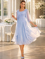 abordables Ensembles de robes pour maman-Deux Pièces Ligne A Mi-long Robe d'invité de mariage Robe de Mère de Mariée  Sans manches Col Rond Élégant robe demoiselle d honneur Fête de mariage Chiffon Dentelle Robes avec Veste avec Plis