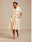 billiga Enkel klänning-Dam Midiklänning Sheath Dress Elegant Dagligen Bröllopsgäst Cocktailfest knyt fram Ficka Normal Ensfärgat Kortärmad V-hals Tröjkrage Beige