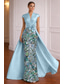 cheap Ball Gown Evening Dresses-A-Line Sheath Column Floor Length Evening Gown Elegant High Split Half Sleeve V Neck Wedding Formal Stretch Satin Cowl Back with Embroidered Flower Slit Beaded Eembroidered