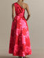 cheap A-Line Evening Dresses-A-Line Tea Length Cocktail Dresses Evening Gown Ball Gown Formal Dress Elegant Celebrity Style Princess Sleeveless One Shoulder Garden Party Wedding Satin with Floral Print