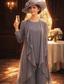 abordables Costumes-pantalons pour maman-Combinaison Tailleur-Pantalon Trois Pièces Longueur au sol Robe de Mère de Mariée  manche longue Col ras du cou Élégant robe demoiselle d honneur Fête de fiançailles Chiffon avec Volants
