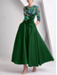 baratos Vestidos de Cocktail-Linha A Até o Tornozelo Bordado com miçangas Vestido formal Vestido para a mãe da noiva Vestidos de cocktail Elegante Brilhante Floral Manga 3/4 Ilusão Decote Casamento Formal Bolsos Cetim Paetês