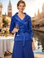 preiswerte Overalls für Mütter-Zweiteilig Hosenanzug Bodenlang Brautmutterkleid Langarm Revers Elegant Einfach Zugeschnitten Formell Hochzeitsgast Chiffon Stretch Satin mit Schärpe / Band Einfarbig
