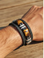 abordables Joyas para hombres-Pulsera de piedra natural y piel sintética para hombre, pulsera trenzada de estilo casual en varios colores, joyería de moda masculina para uso diario casual y estilo urbano.