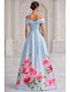 preiswerte A-Linie Abendkleider-A-Linie Bodenlang Abendkleid Elegant Blumen Kurzarm Schulterfrei Gartenparty Hochzeit Tasche Satin mit Blumenmuster
