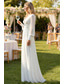 cheap Little White Dresses-A-Line Floor Length White Dress Little White Dress Elegant Open Back Long Sleeve V Neck Wedding Chiffon V Back with Ruched