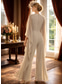 preiswerte Overalls für Mütter-Overall Hosenanzug Bodenlang Brautmutterkleid Dreiviertelarm Rundhalsausschnitt Elegant Einfach Minimalistisch Formell Hochzeitsgast Chiffon mit Gerafft