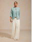 billige Blusedresser for kvinner-Dame Dressy topper Tvillingsett Rhinstein Blomstret Elegant Crew-hals Bryllupsgjest Cocktail antrekk Lyseblå Sommer Vår Høst