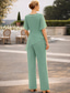 abordables Trajes de pantalón de mamá-Traje de pantalón de longitud completa. Vestido de la madre de la novia. Vestido formal elegante sencillo para invitada de boda con mangas cortas y escote cuadrado en color sólido.