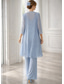 preiswerte Hosenanzüge für Mama-Kleid Sets Bodenlang Brautmutterkleid Langarm V-Ausschnitt Eleganz Einfach Hochzeitsgast mit Einfarbig