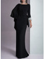cheap Sheath Evening Dresses-Sheath Column Floor Length Evening Gown Ball Gown Elegant Mother Of The Bride Semi Formal Long Sleeve Boat Neck Wedding Formal Chiffon Cowl Back with Pleats Beading