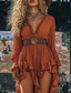 ieftine Rochie boho vestică-Pentru femei Rochii Midi Rochie Boho Rochie occidentală Modă Modern În aer liber Vacanță Concediu Fit regulat Simplu Manșon Lung În V Portocaliu Vară