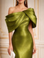 cheap Sheath Evening Dresses-Sheath Column Floor Length Evening Gown Formal Dress Elegant Glittering Sleeveless One Shoulder Wedding Formal Taffeta Cowl Back with Bow(s) Ruched
