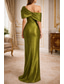 cheap Sheath Evening Dresses-Sheath Column Floor Length Evening Gown Formal Dress Elegant Glittering Sleeveless One Shoulder Wedding Formal Taffeta Cowl Back with Bow(s) Ruched