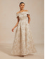 billige Blomsterkjole-Dame Maxikjole Off The Shoulder-kjole Stroppeløs kjole Elegant Aftenselskap Eksamen Normal Blomstret Ermeløs kald skulder Champagne Sommer Vår Høst