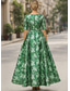 abordables Robes de cocktail-Ligne A Longueur cheville Robe de Cérémonie Robes de Cocktail Élégant Floral Manche Courte Col en V Fête de jardin Mariage Poche Jacquard avec Plis