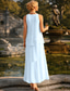 preiswerte Knöchellänge-Schlauchkleid Knöchellänge Kleid für Hochzeitsgäste Abendkleid Stufenkleid Brautmutterkleid Ärmellos V Ausschnitt Elegant Einfach Hochzeitsgast Semi-Formal Chiffon mit Stufen Einfarbig